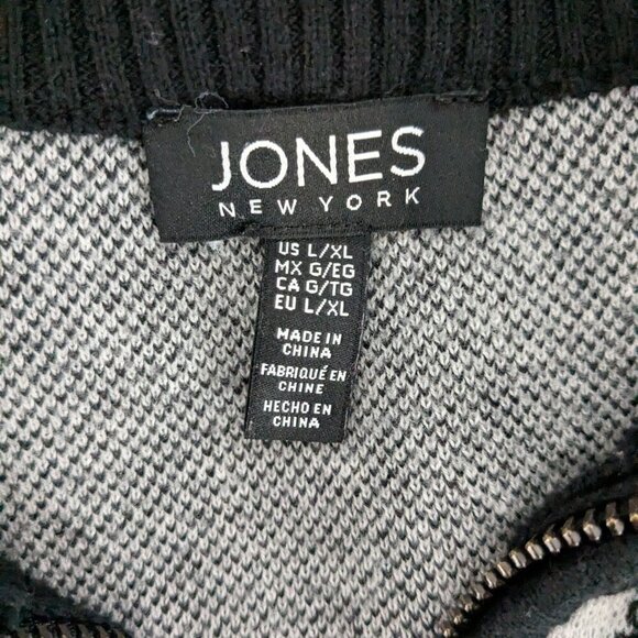 JONES NEW YORK Black/White Zip Turtleneck Cardigan Sweater Poncho; Size L - XL - Picture 5 of 7